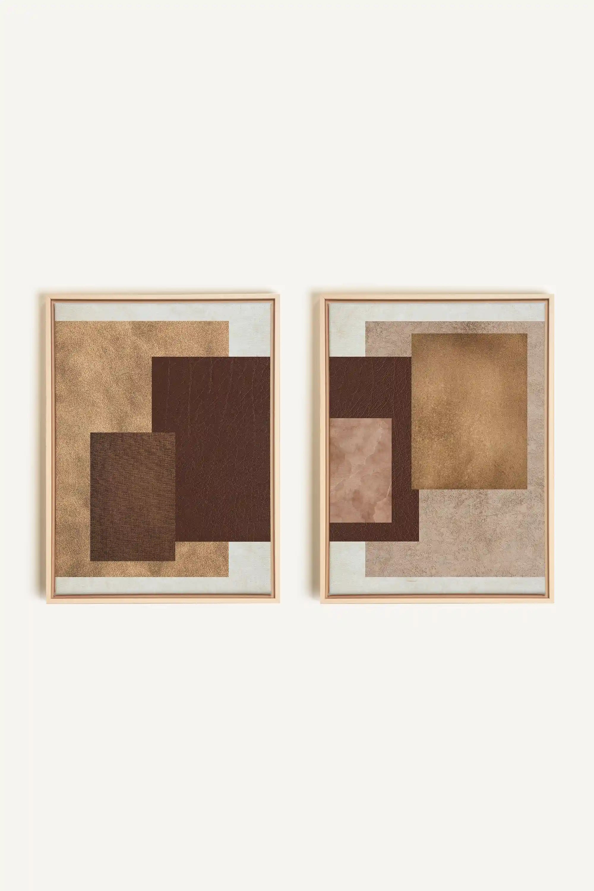 RUST &amp; LEATHER DUO, 2 Artworks on stretched canvas, framed Natural Light