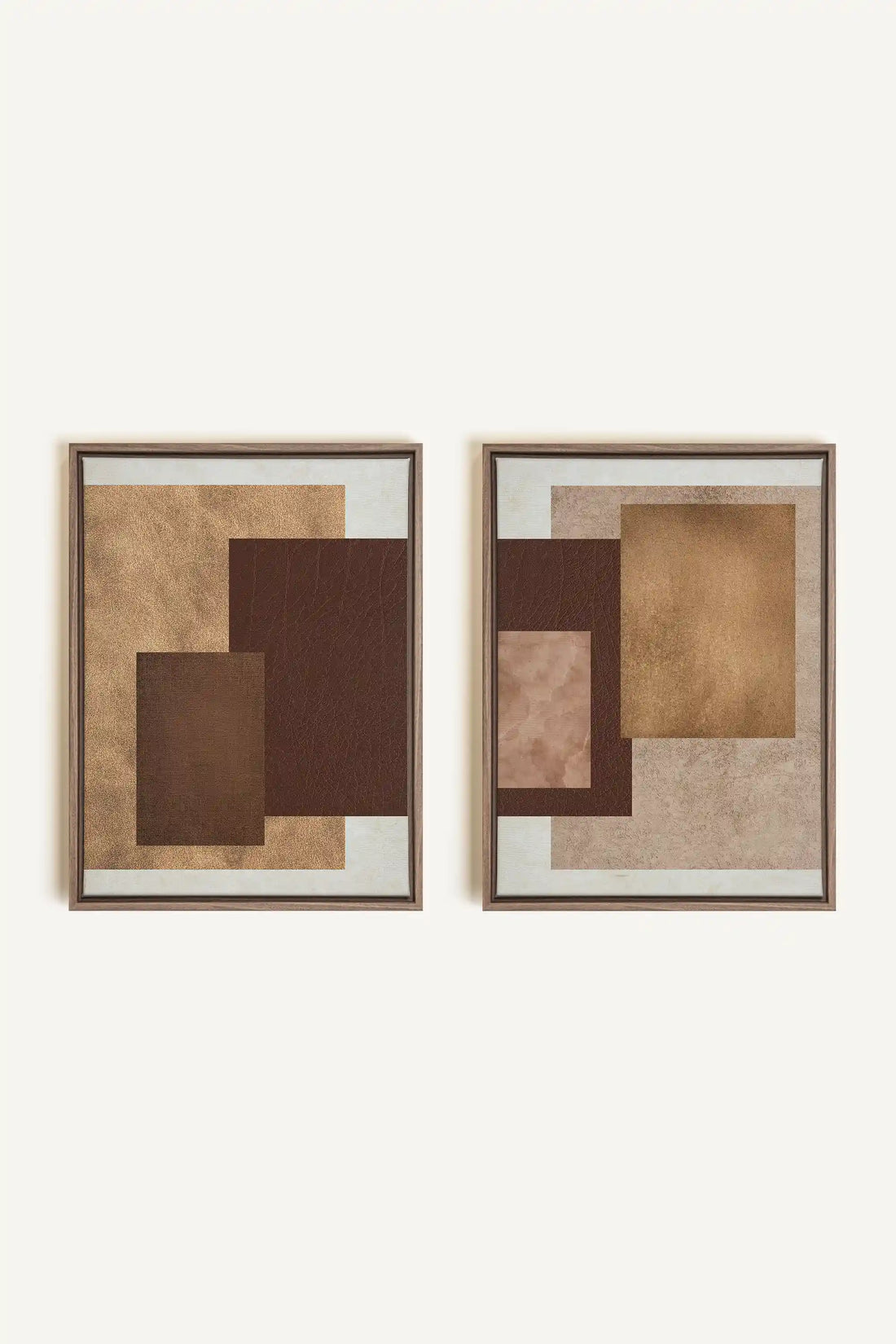 RUST &amp; LEATHER DUO, 2 Works on stretched canvas, framed Oak Brown