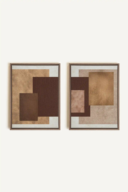RUST &amp; LEATHER DUO, 2 Oeuvres sur toile étirée, encadré Brun Chêne