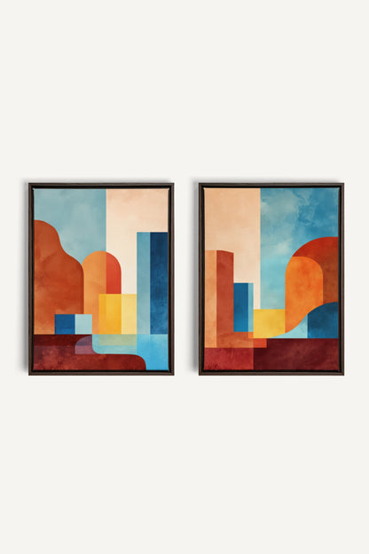 RETRO ARCH DUO, 2 Oeuvres sur toile étirée, encadré Brun Noyer