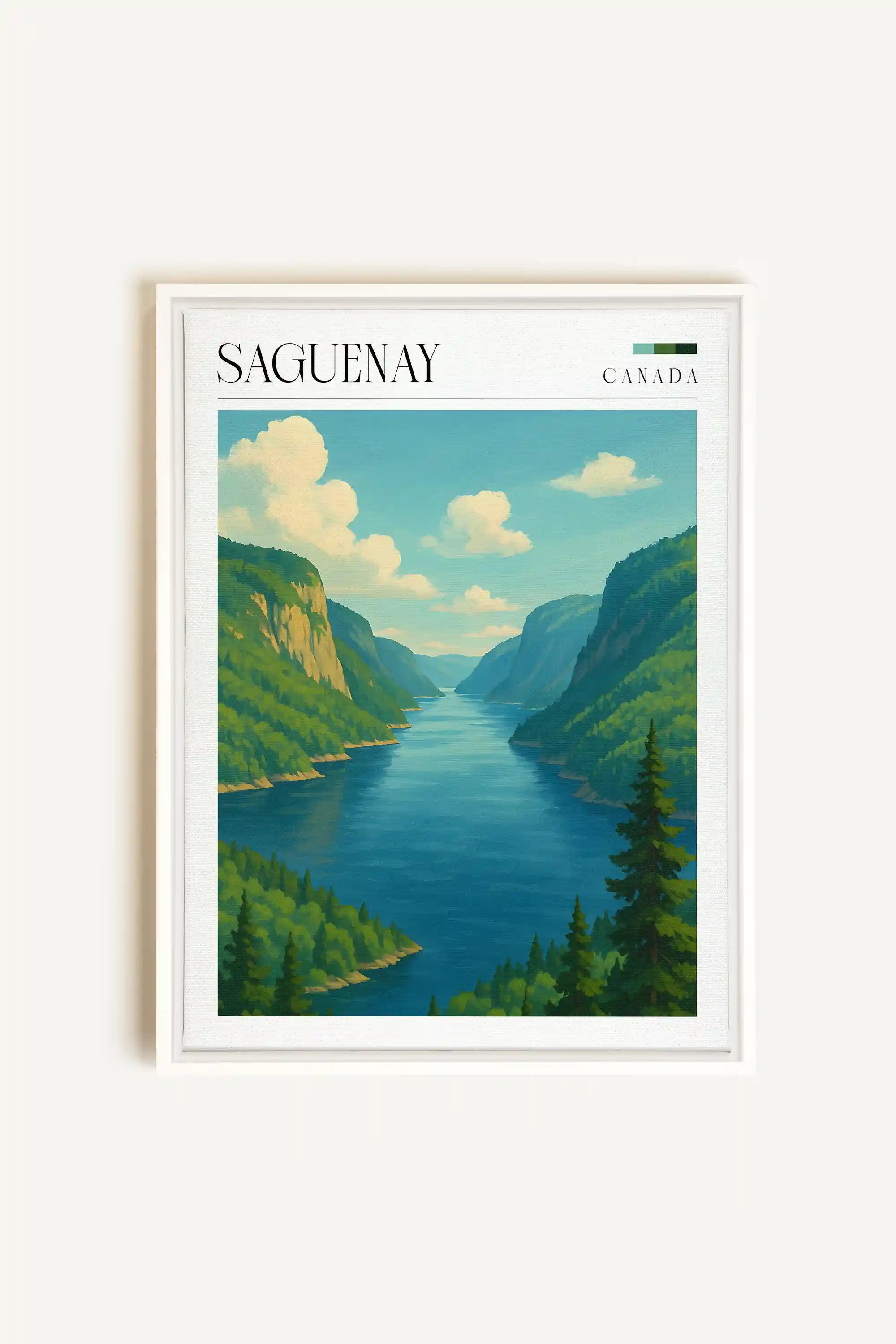 SAGUENAY, Artwork on stretched canvas, framed in white