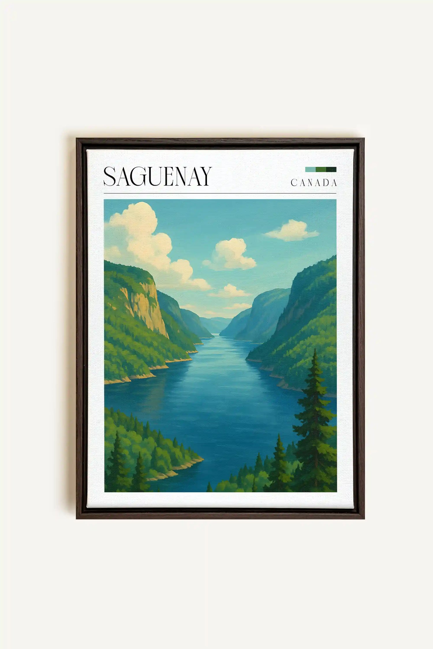 SAGUENAY, Artwork on stretched canvas, framed in Walnut Brown