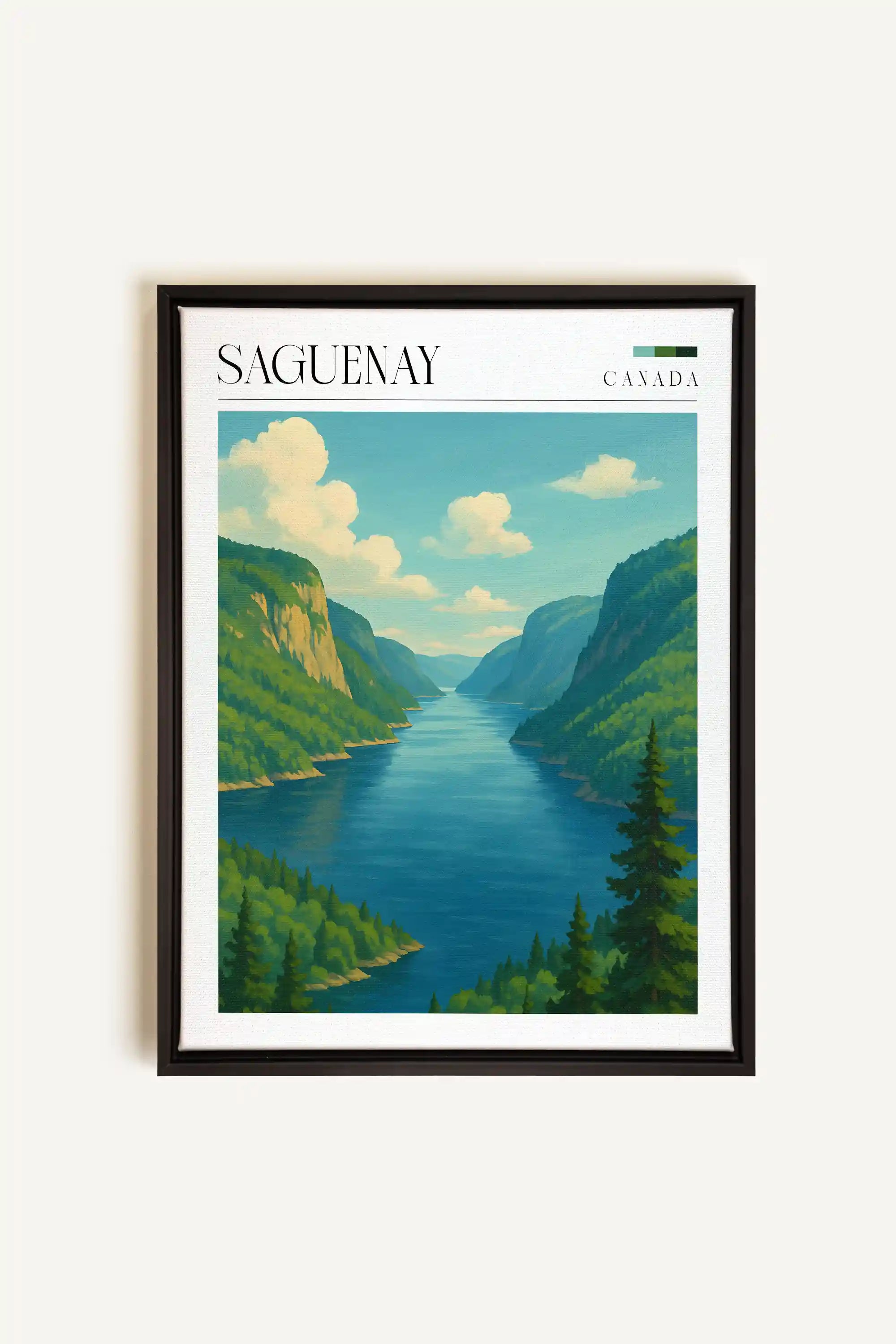 SAGUENAY, Artwork on stretched canvas, framed in black