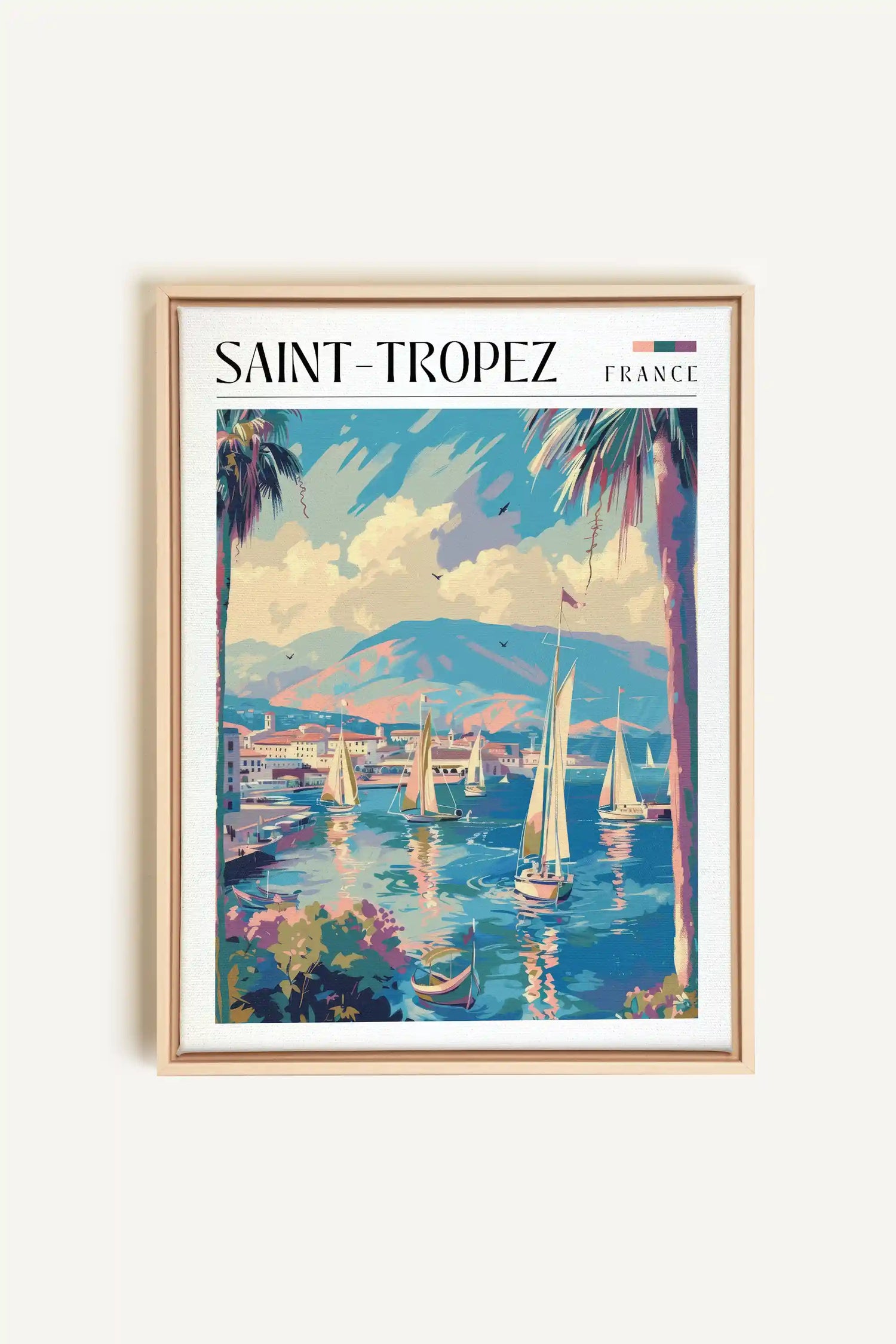 Saint-Tropez, Oeuvre sur toile étirée, encadré Naturel Clair