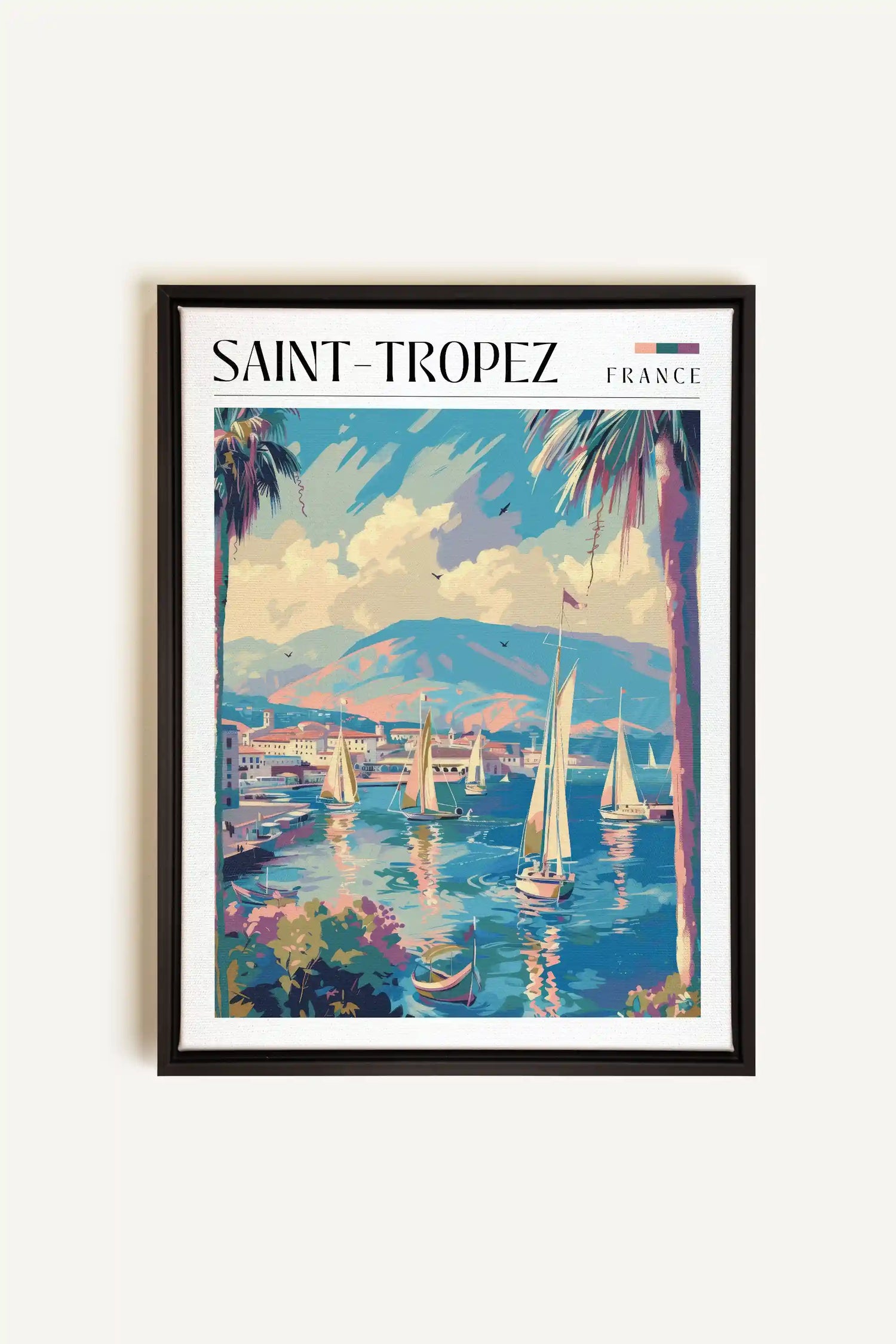 Saint-Tropez, Oeuvre sur toile étirée, encadré Noir