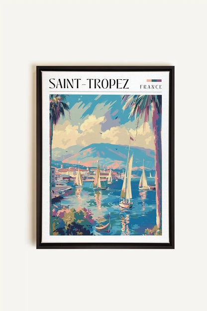 Saint-Tropez, Oeuvre sur toile étirée, encadré Noir