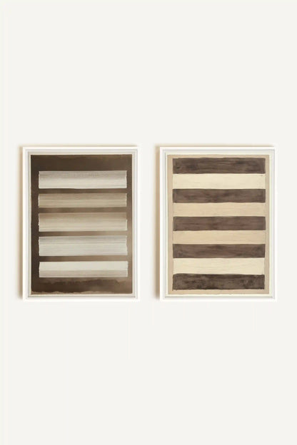 SANDY LINES DUO, 2 Works on stretched canvas, framed in white