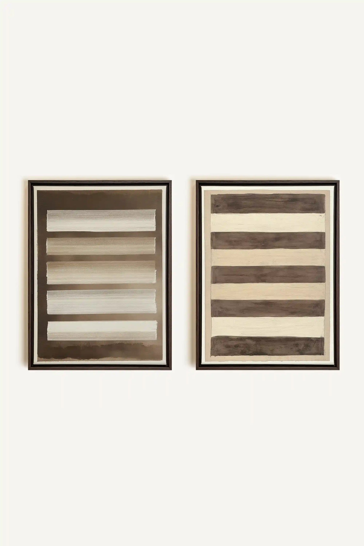 SANDY LINES DUO, 2 Works on stretched canvas, framed in Walnut Brown