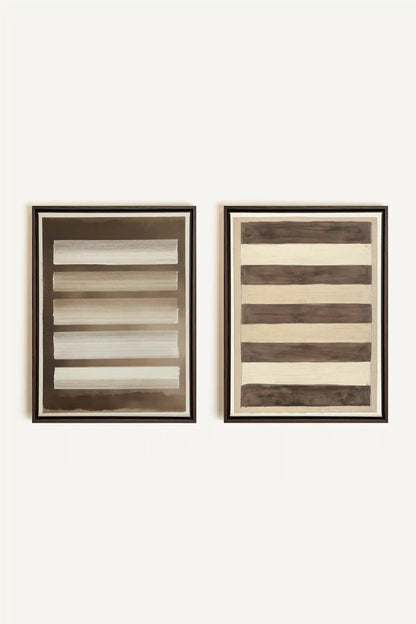 SANDY LINES DUO, 2 Works on stretched canvas, framed in Walnut Brown