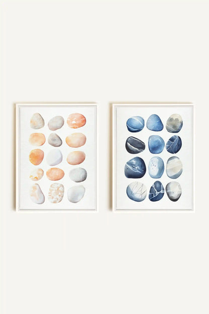 SHORELINE GEMS DUO, 2 Works on stretched canvas, framed in white