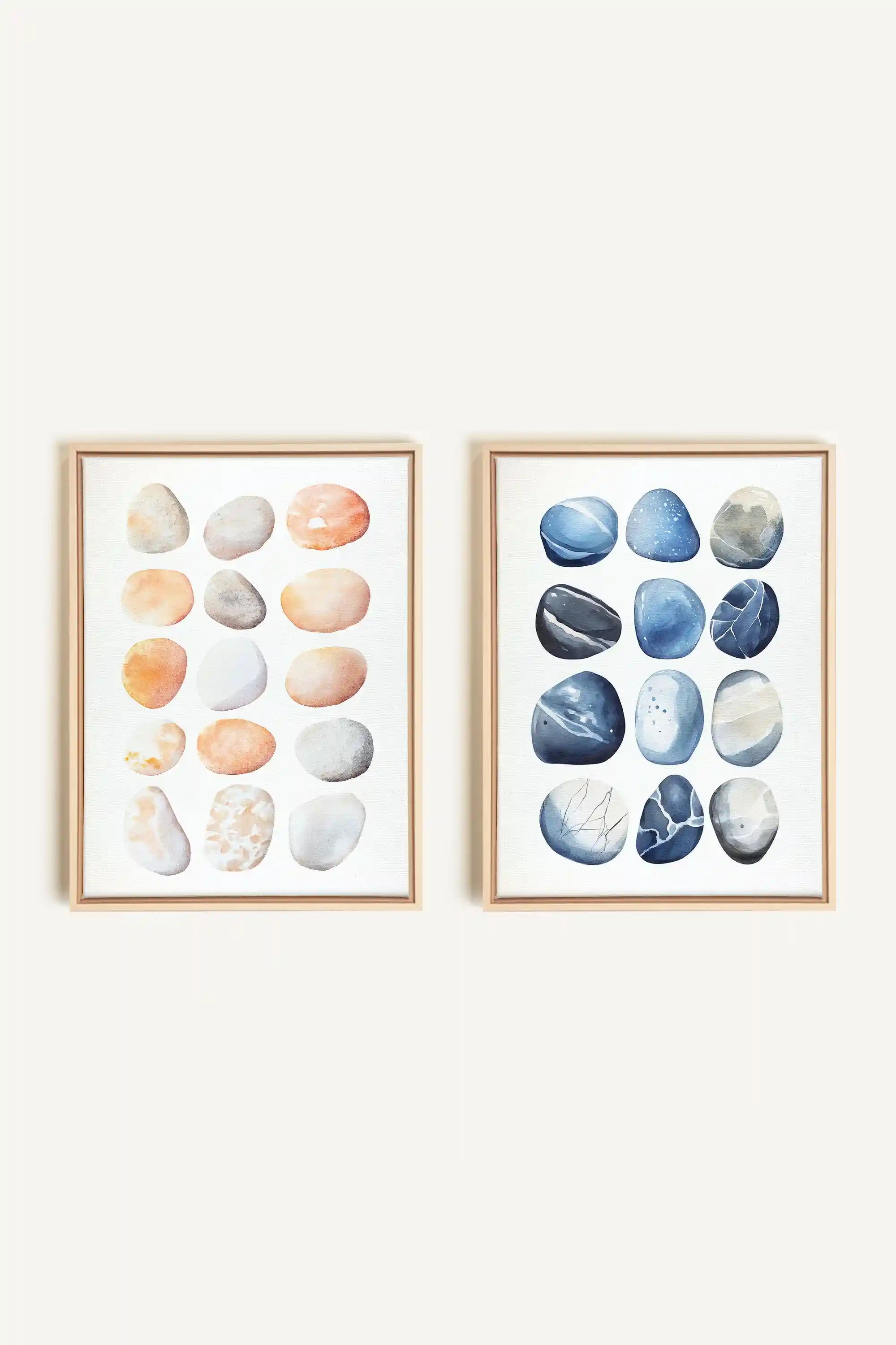 SHORELINE GEMS DUO, 2 Artworks on stretched canvas, framed Natural Light