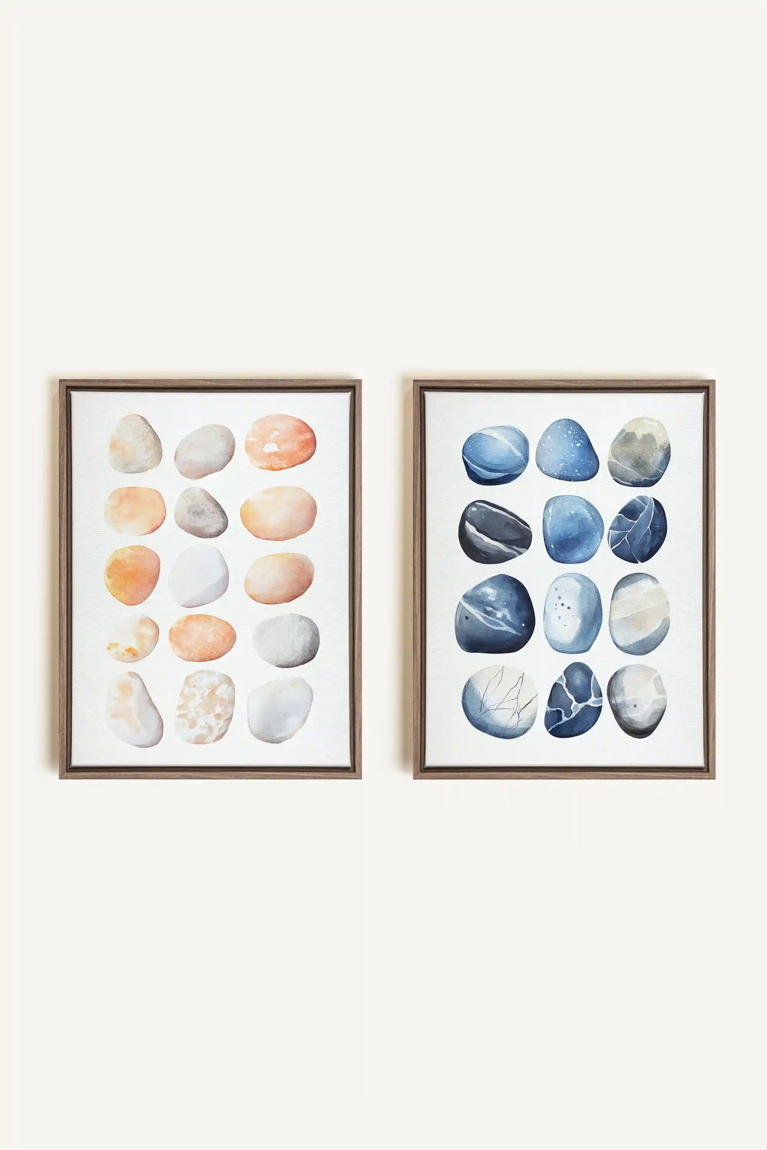 SHORELINE GEMS DUO, 2 Works on stretched canvas, framed Oak Brown