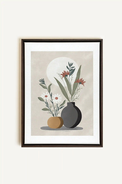 SUNLIT BLOOMS, Artwork on stretched canvas, framed in Walnut Brown