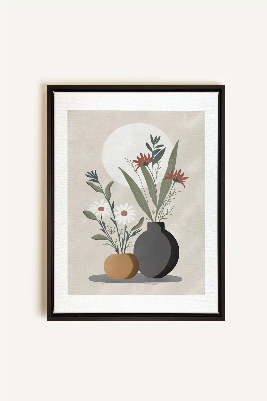 SUNLIT BLOOMS, Artwork on stretched canvas, framed in black