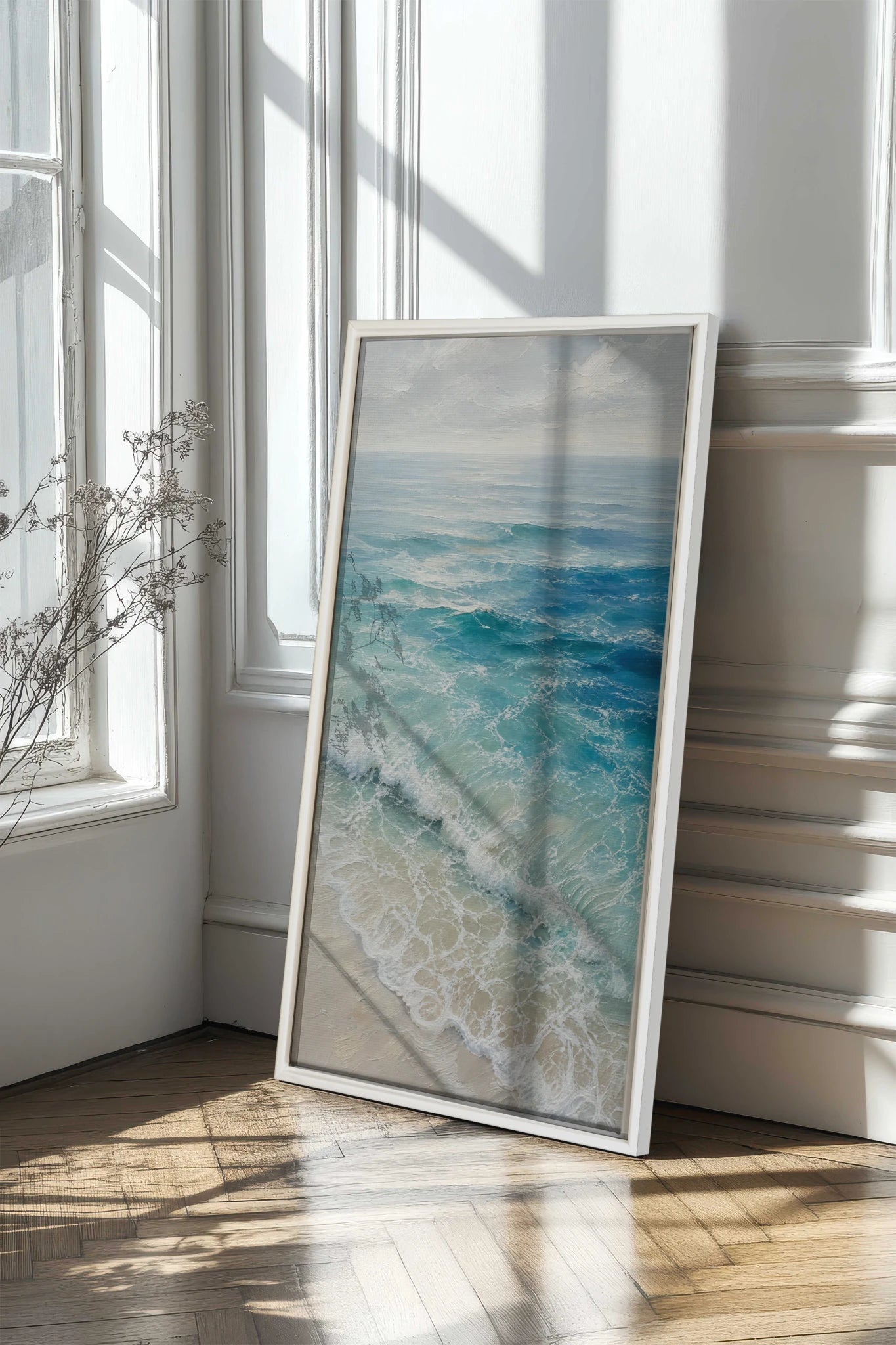 SALTWATER DREAM, Painting on stretched canvas, framed in white