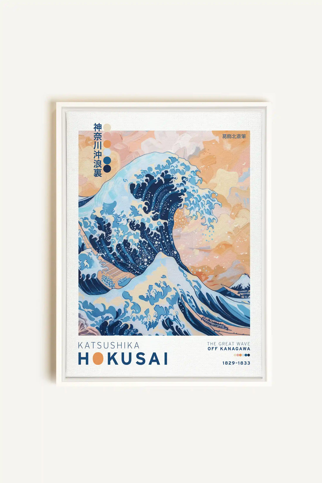 THE GREAT WAVE, Oeuvre sur toile étirée, encadré Blanc