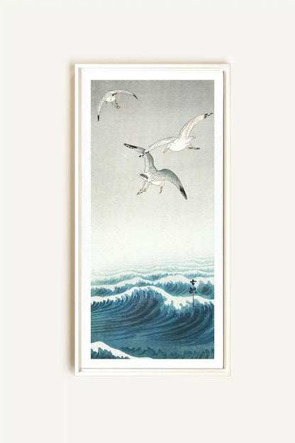 THREE SEAGULLS, Oeuvre sur toile étirée, encadré Blanc