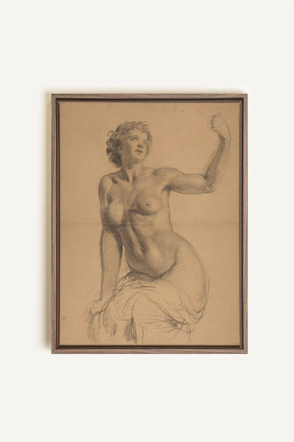 TIMELESS MUSE, Artwork on stretched canvas, framed in Brown Oak