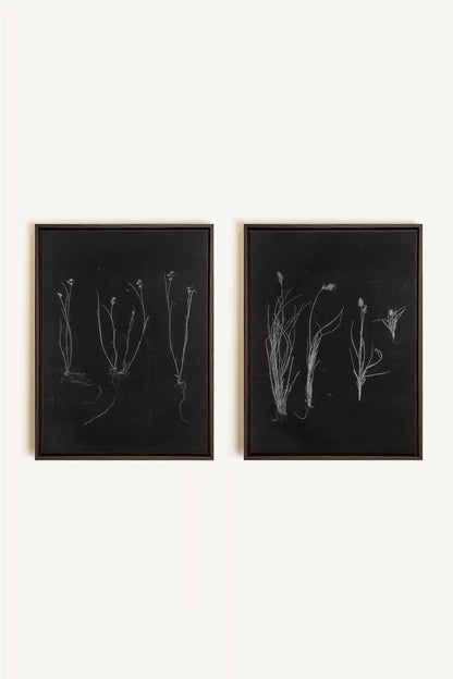 DUO TRACES DE VIE, 2 Oeuvres sur toile étirée, encadré Brun Noyer