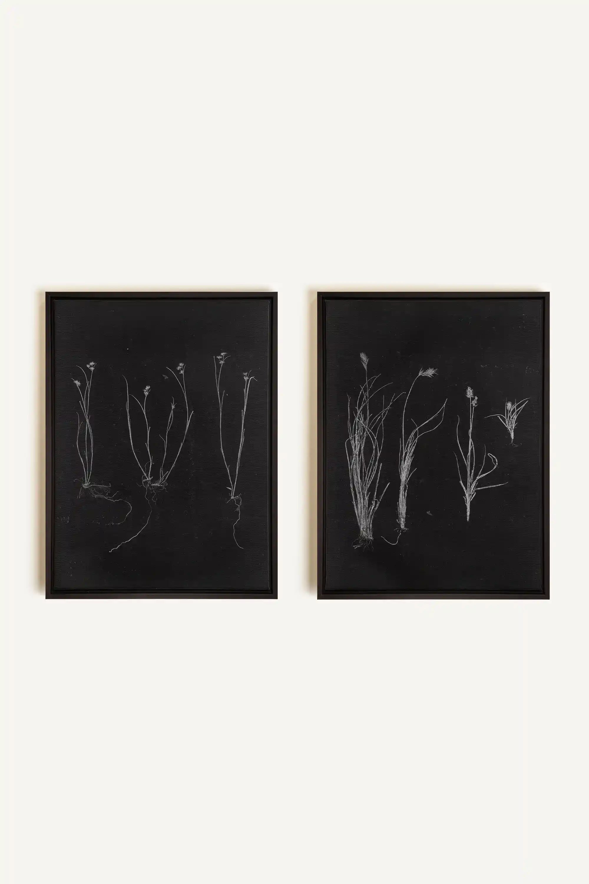 DUO TRACES DE VIE, 2 Oeuvres sur toile étirée, encadré Noir