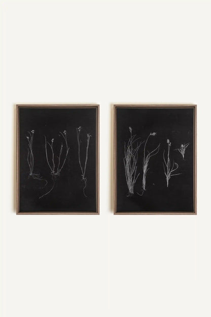 DUO TRACES DE VIE, 2 Oeuvres sur toile étirée, encadré Brun Chêne