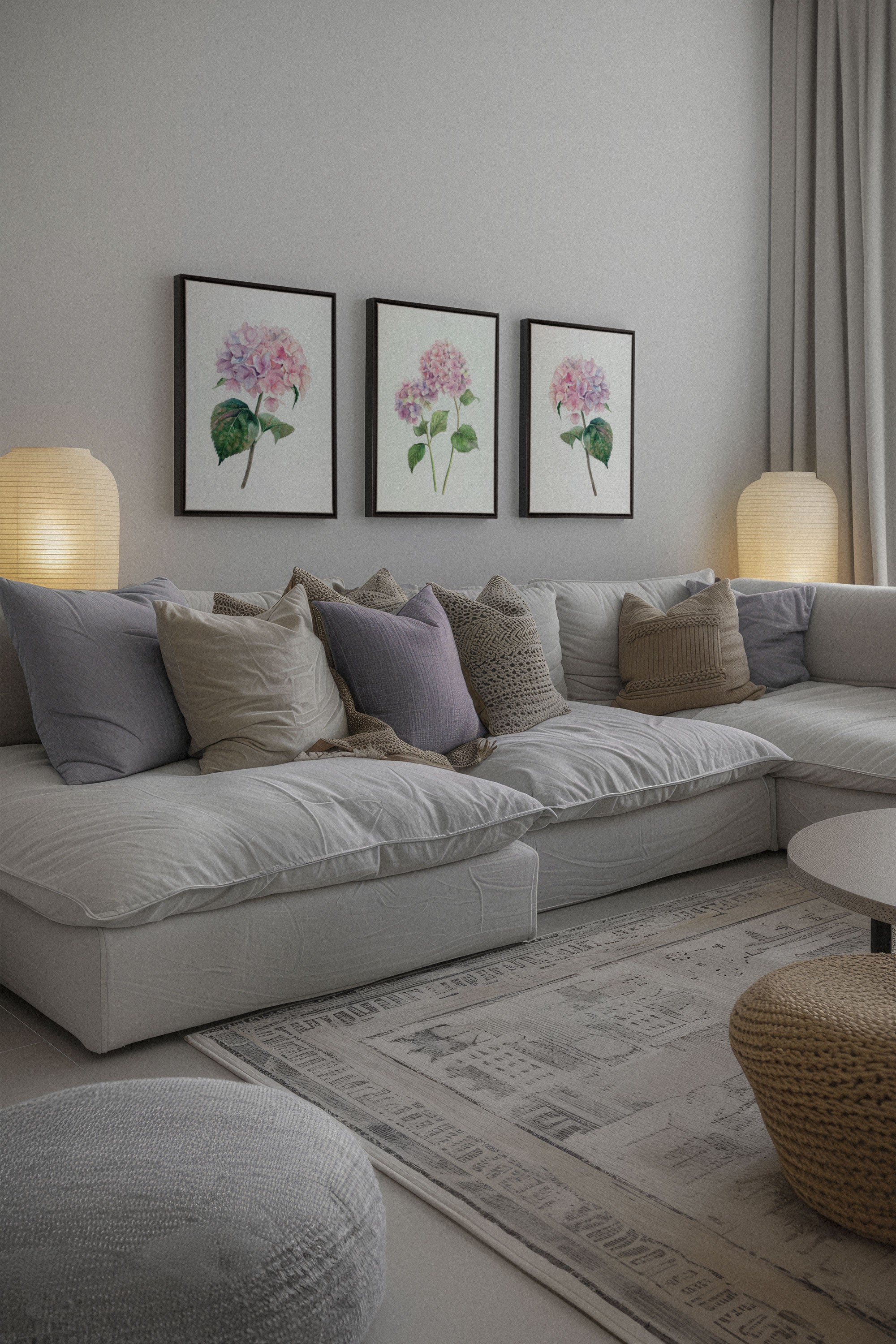 OLEKA CANVAS - BLOSSOMING TRIO, 3 Oeuvres sur toile étirée, encadré Noir