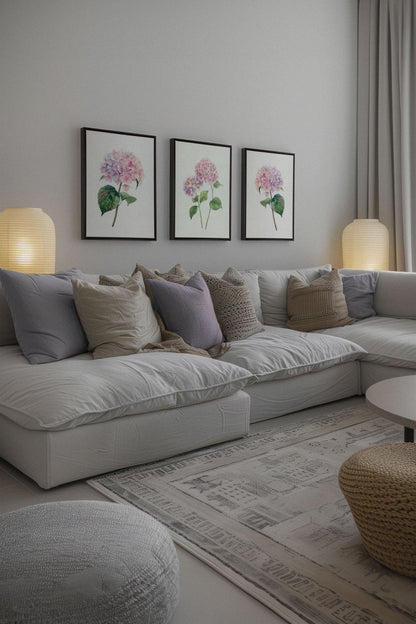 OLEKA CANVAS - BLOSSOMING TRIO, 3 Oeuvres sur toile étirée, encadré Noir