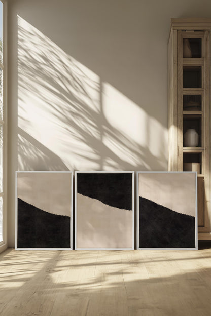 OLEKA CANVAS - LUXE TRIO, 3 Oeuvres sur toile étirée, encadré Blanc