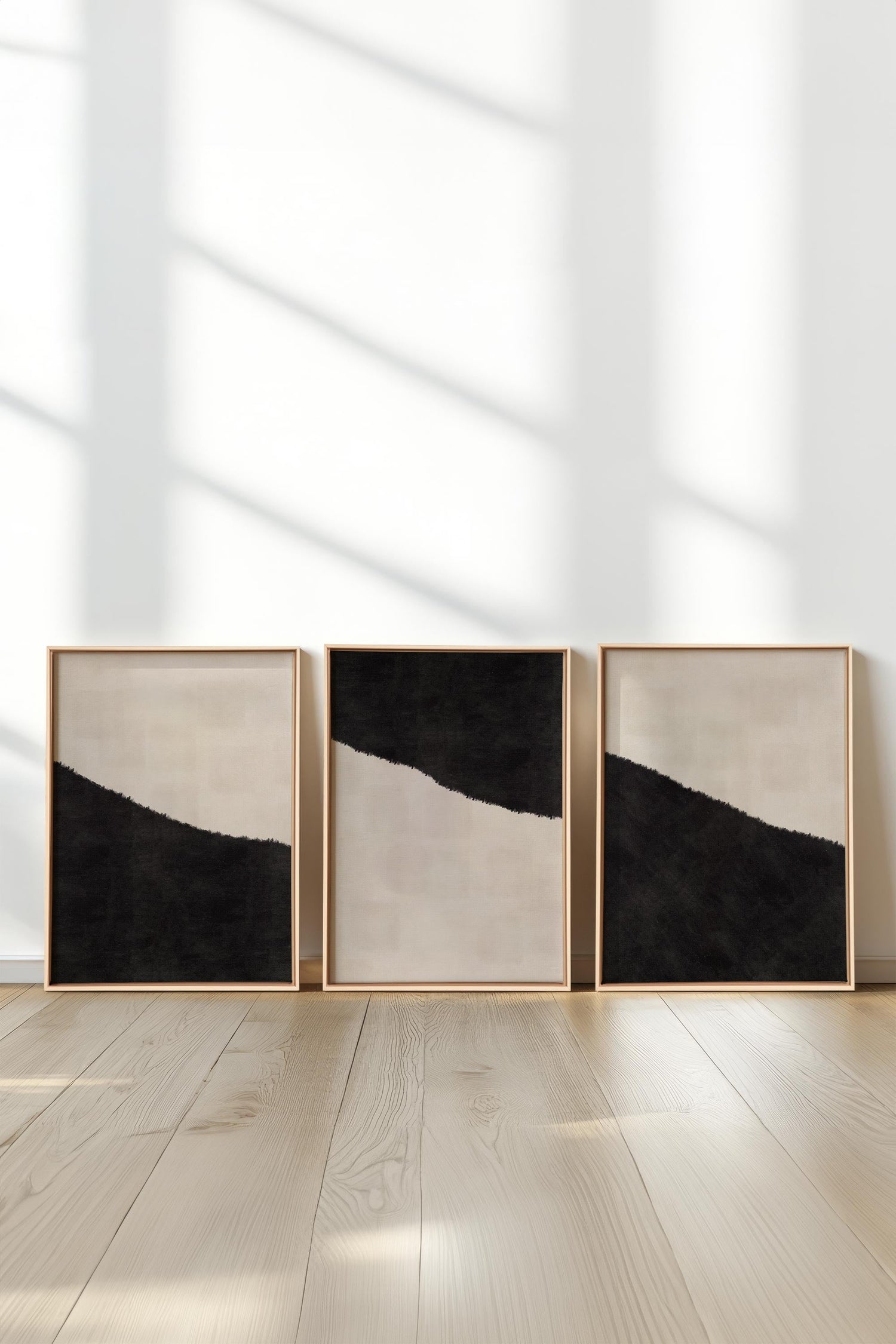 OLEKA CANVAS - LUXE TRIO, 3 Oeuvres sur toile étirée, encadré Naturel Clair