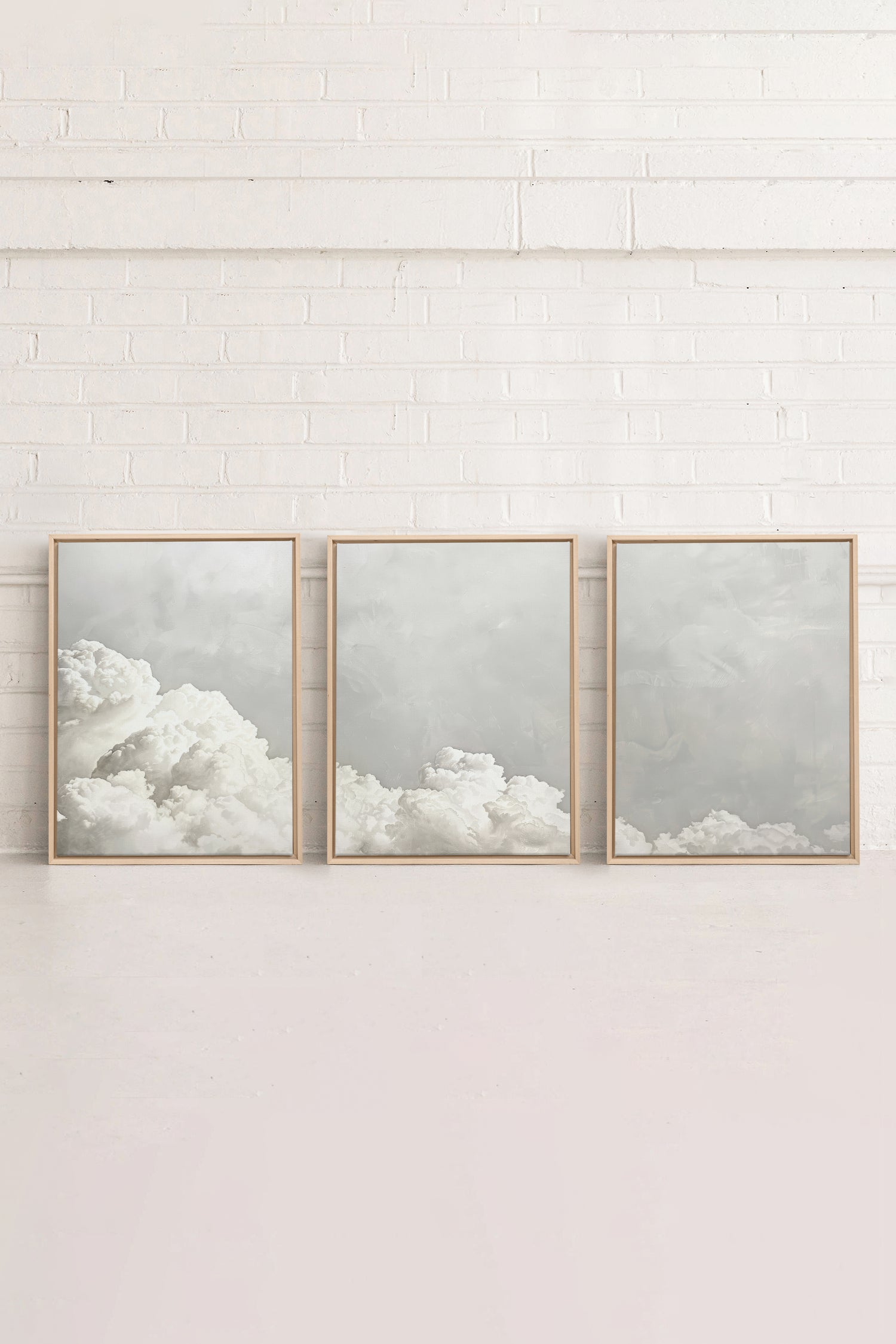 ANTIQUE CLOUDSCAPE TRIO, 3 Artworks on stretched canvas, framed Natural Light