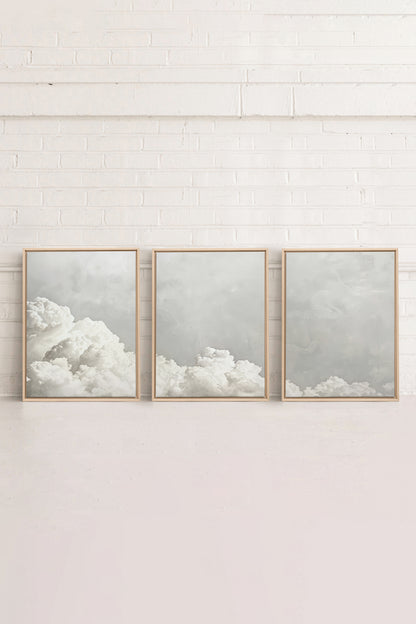 ANTIQUE CLOUDSCAPE TRIO, 3 Artworks on stretched canvas, framed Natural Light