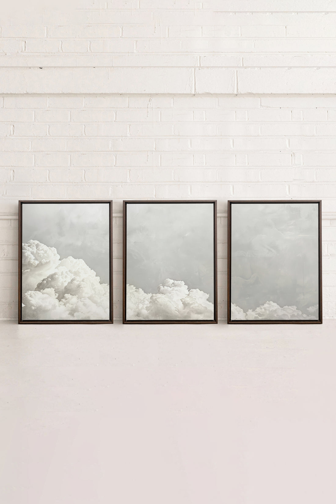 ANTIQUE CLOUDSCAPE TRIO, 3 Oeuvres sur toile étirée, encadré Brun Noyer