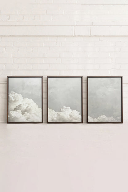 ANTIQUE CLOUDSCAPE TRIO, 3 Artworks on stretched canvas, framed in Walnut Brown