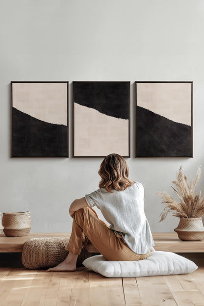 OLEKA CANVAS - LUXE TRIO, 3 Oeuvres sur toile étirée, encadré Brun Noyer