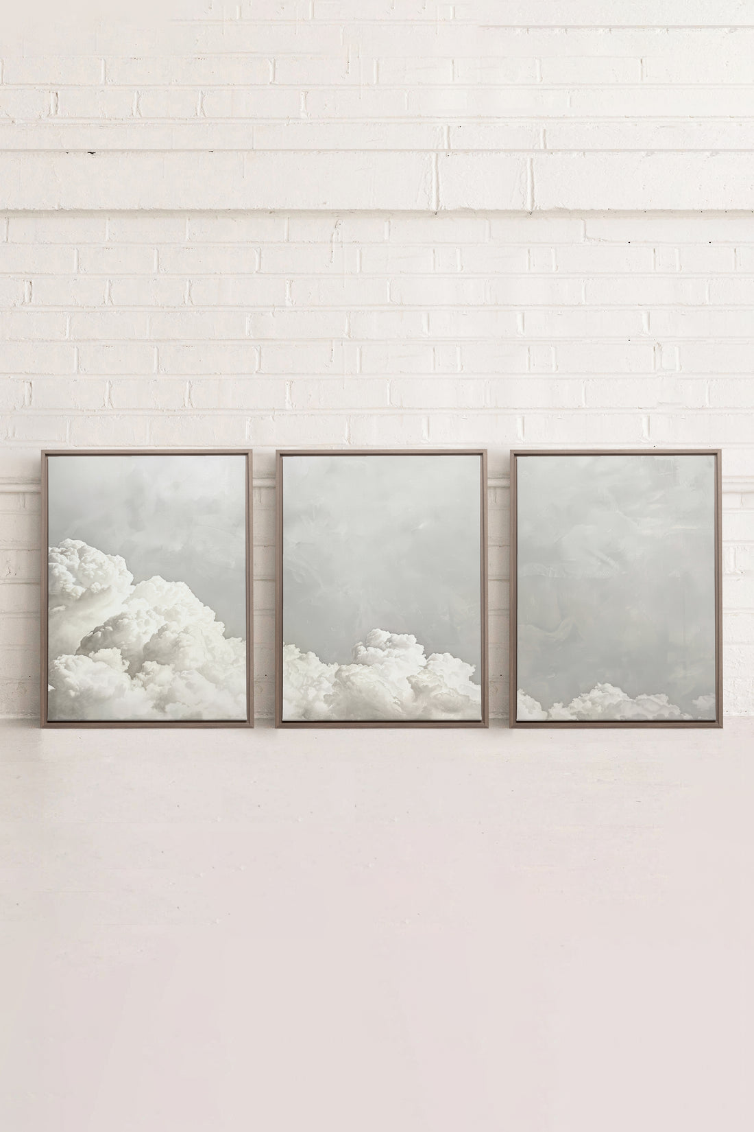 ANTIQUE CLOUDSCAPE TRIO, 3 Oeuvres sur toile étirée, encadré Brun Chêne