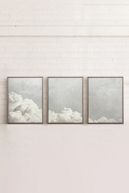 ANTIQUE CLOUDSCAPE TRIO, 3 Works on stretched canvas, framed in Brown Oak
