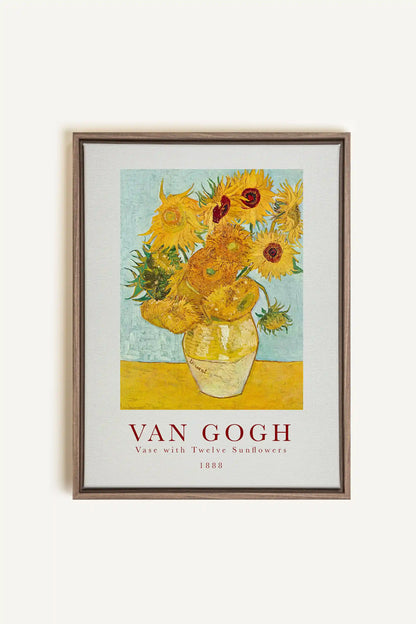 TWELVES SUNFLOWERS, Oeuvre sur toile étirée, encadré Brun Chêne