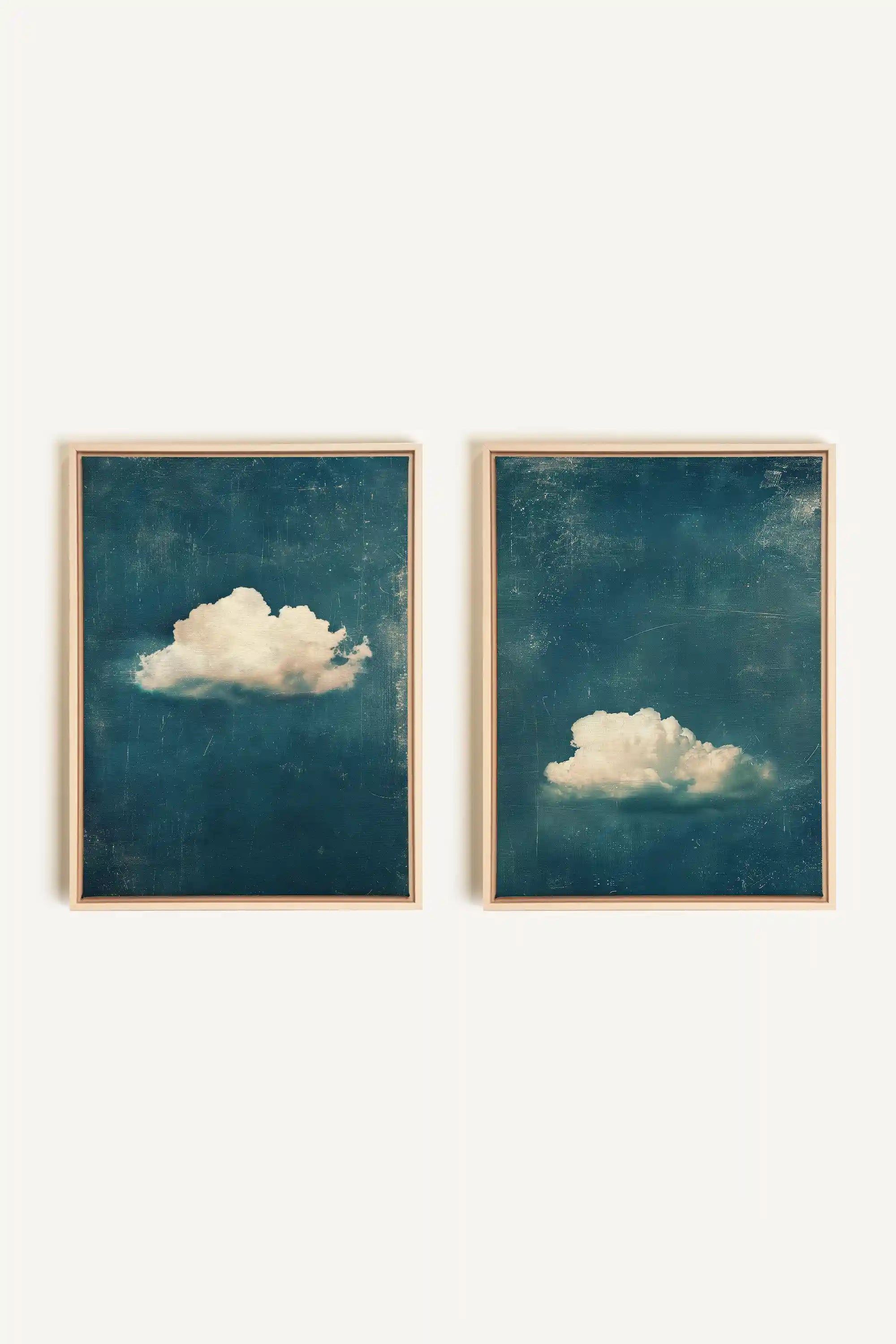 TWILIGHT BLUE SET, 2 Artworks on stretched canvas, framed Natural Light