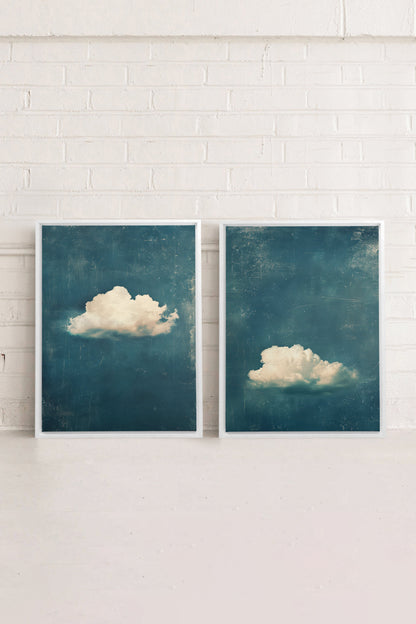 OLEKA CANVAS - TWILIGHT BLUE SET, 2 Oeuvres sur toile étirée, encadré Blanc