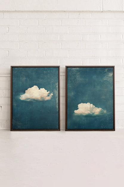 OLEKA CANVAS - TWILIGHT BLUE SET, 2 Oeuvres sur toile étirée, encadré Brun Noyer