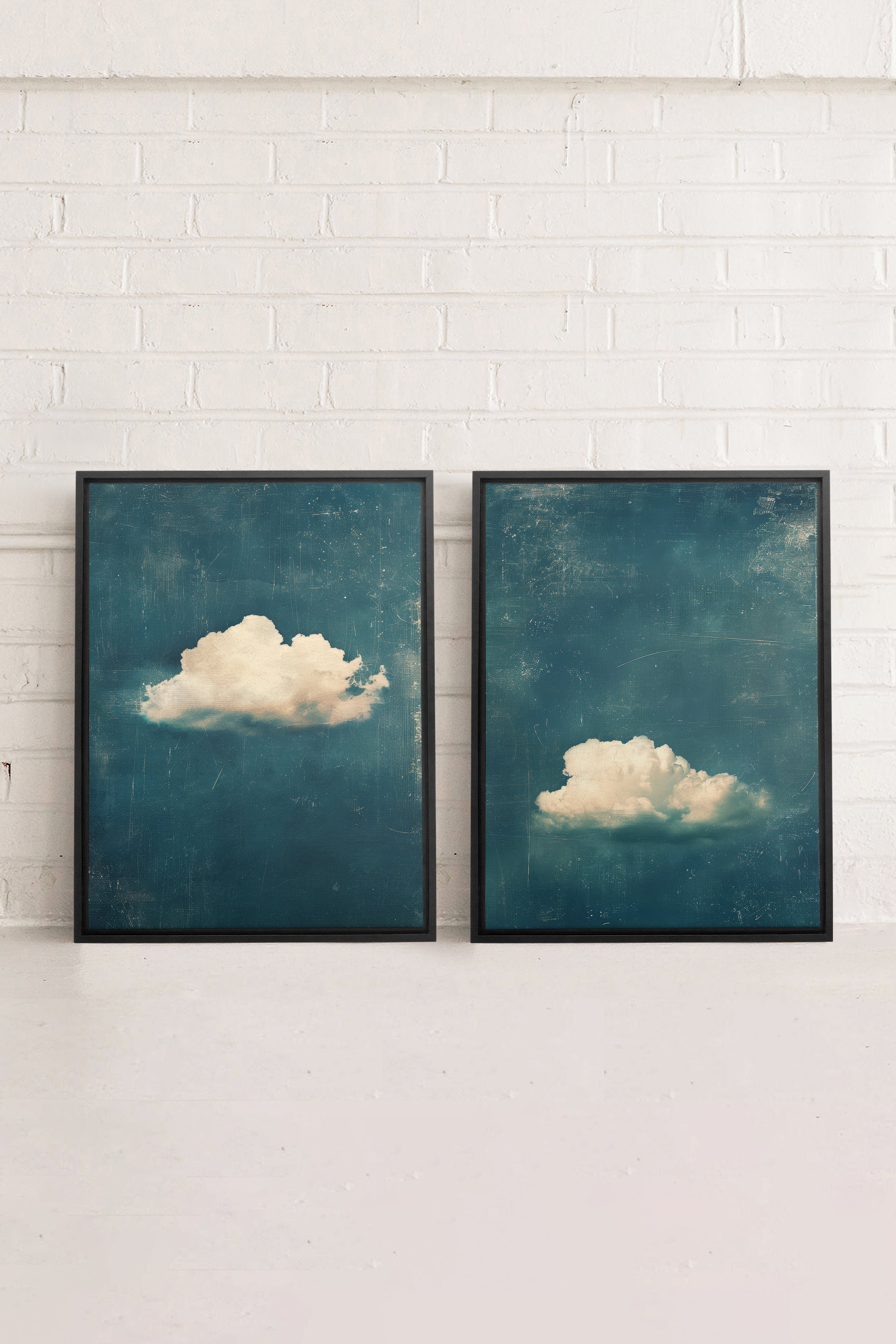 OLEKA CANVAS - TWILIGHT BLUE SET, 2 Oeuvres sur toile étirée, encadré Noir