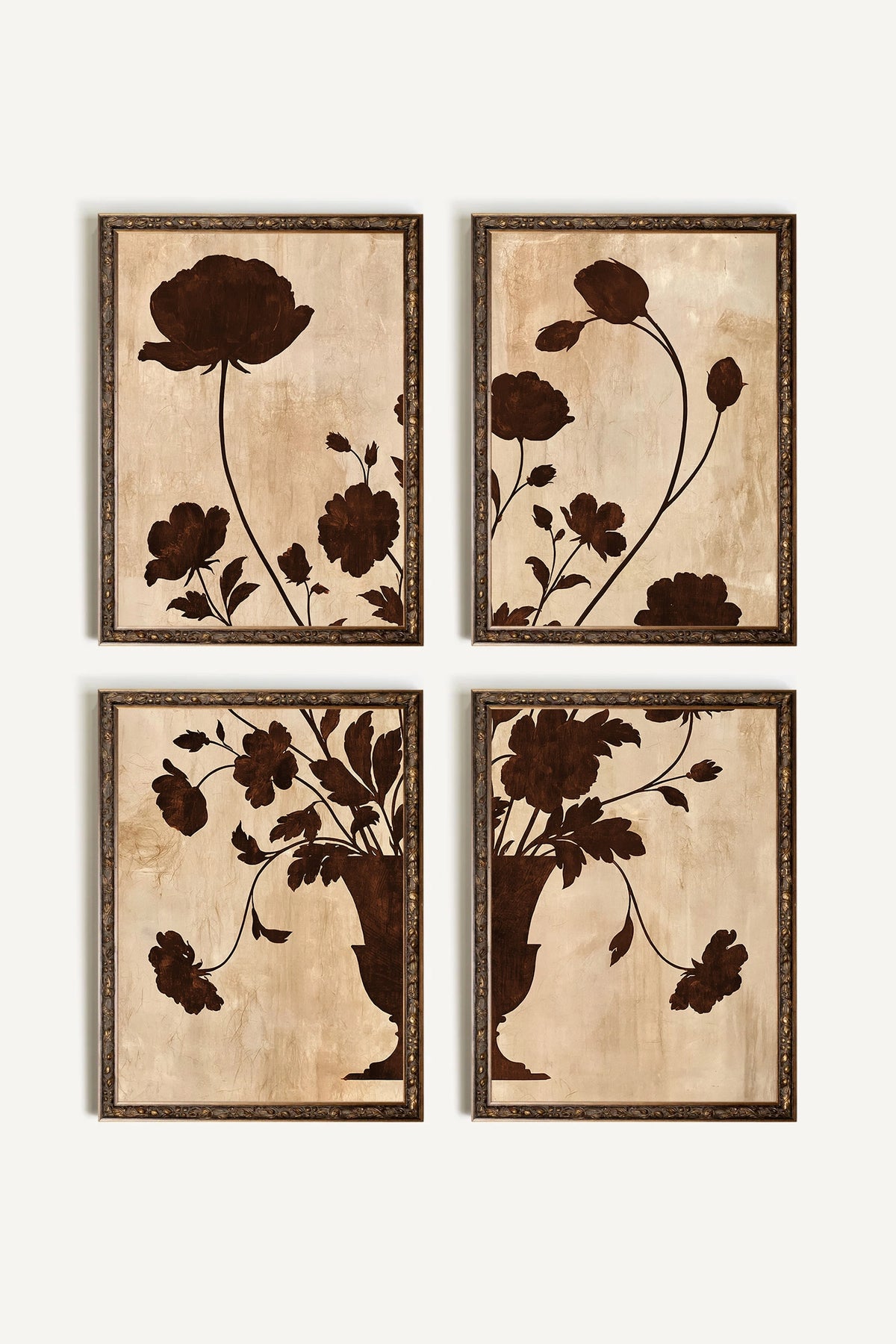 Timeless Arrangement, ensemble de 4 œuvres sur toile rigide, encadré bronze