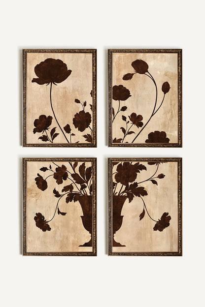 Timeless Arrangement, ensemble de 4 œuvres sur toile rigide, encadré bronze