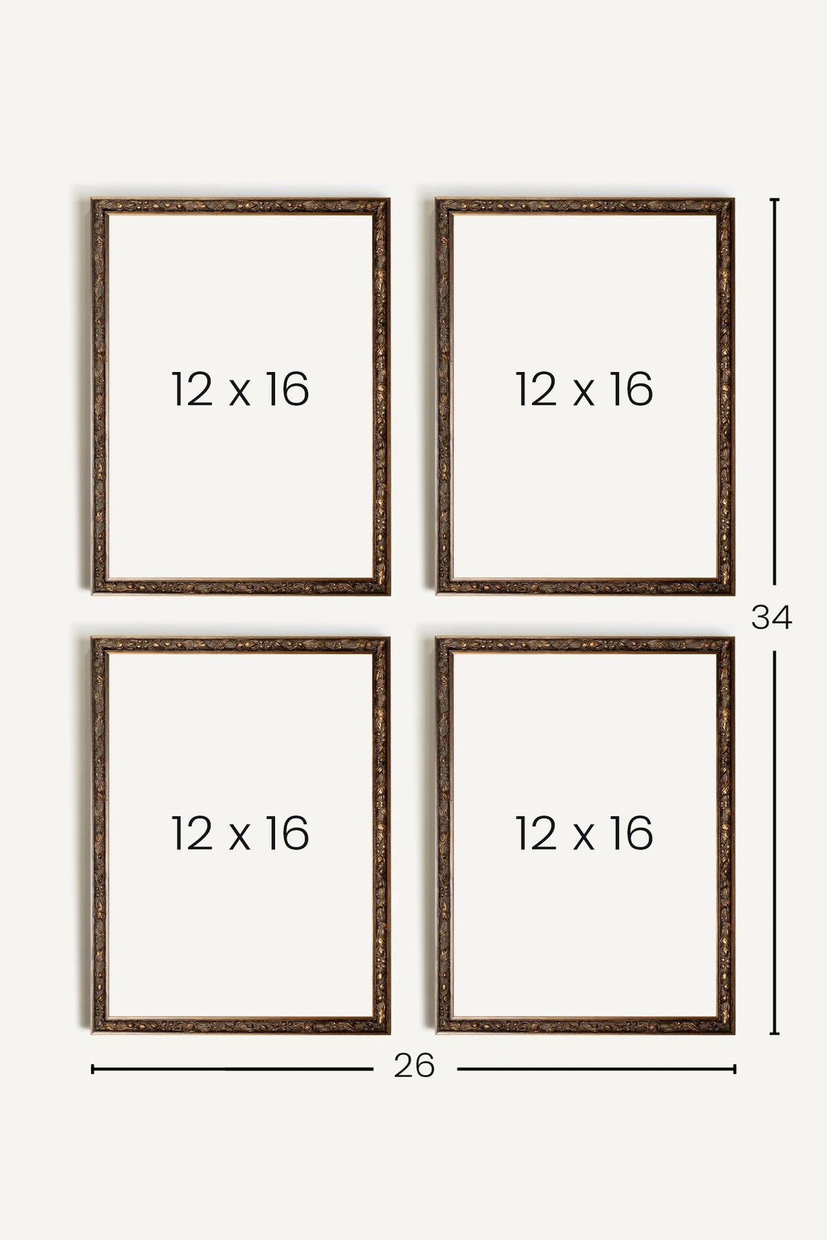 Timeless Arrangement, ensemble de 4 œuvres sur toile rigide, encadré bronze