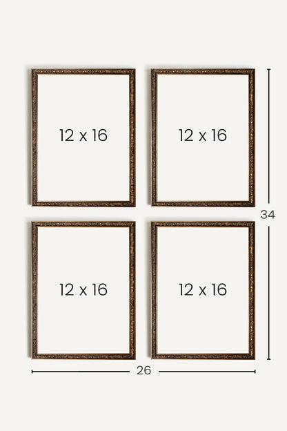 Timeless Arrangement, ensemble de 4 œuvres sur toile rigide, encadré bronze