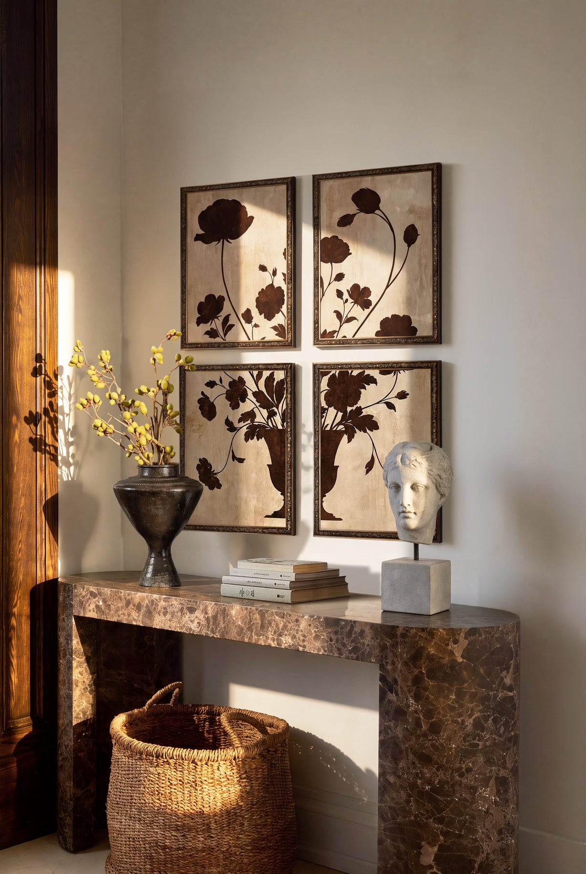 Timeless Arrangement, ensemble de 4 œuvres sur toile rigide, encadré bronze