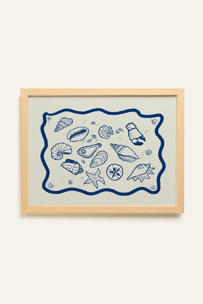 TRÉSORS DU RIVAGE, Oeuvre sur toile rigide, encadré naturel clair