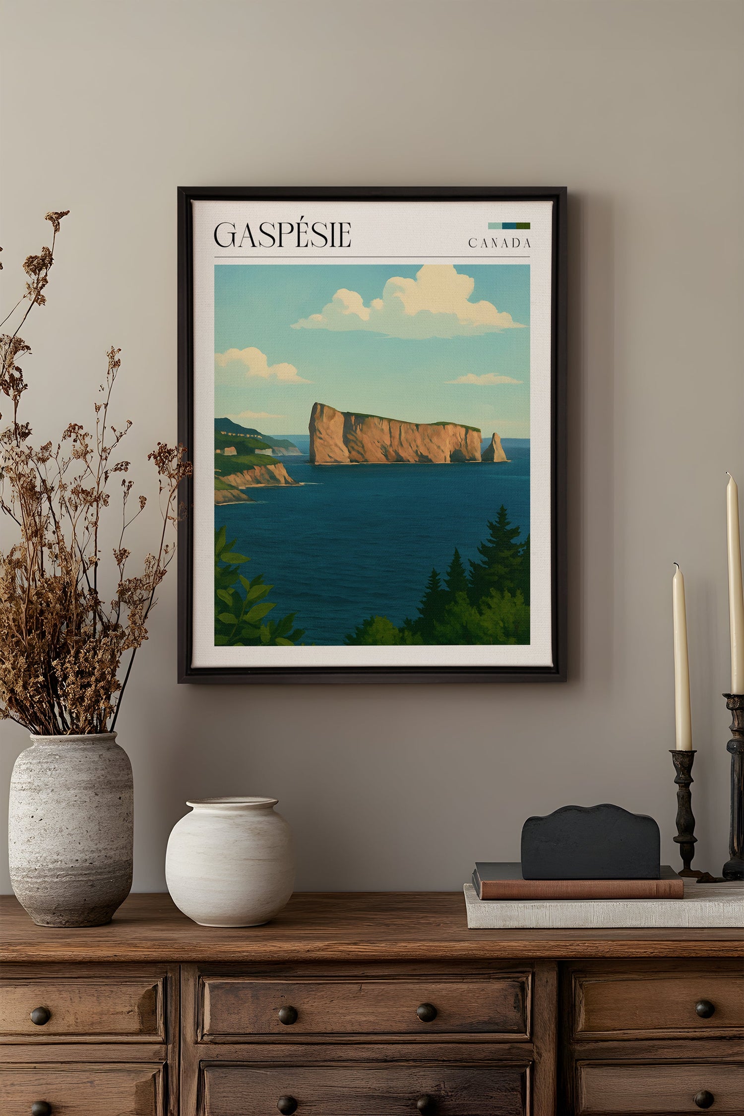 OLEKA CANVAS - GASPÉSIE, Oeuvre sur toile étirée, encadré Noir