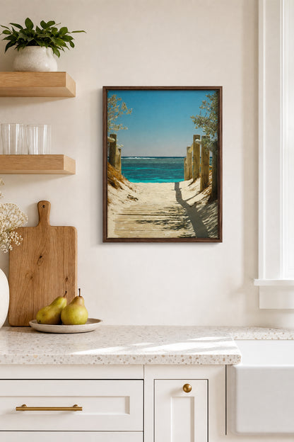 AZURE WALK, Oeuvre sur toile étirée, encadré Brun Noyer