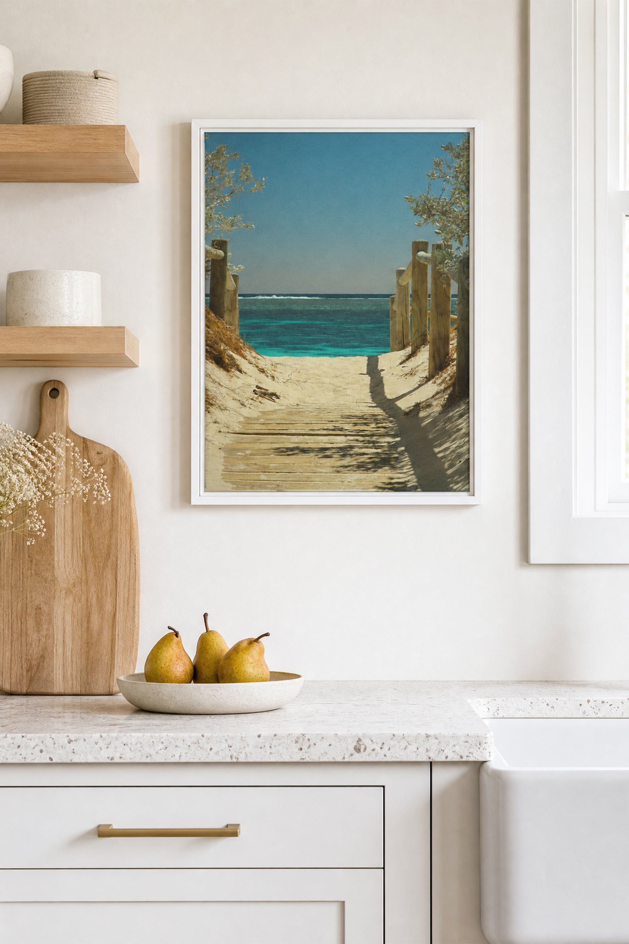 AZURE WALK, Oeuvre sur toile étirée, encadré Blanc
